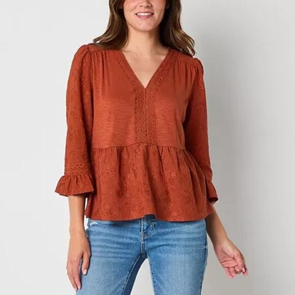 NEW Frye and Co. Peplum Blouse with Ruffle Hem Picante Orange Red Women's 2X - Picture 1 of 8